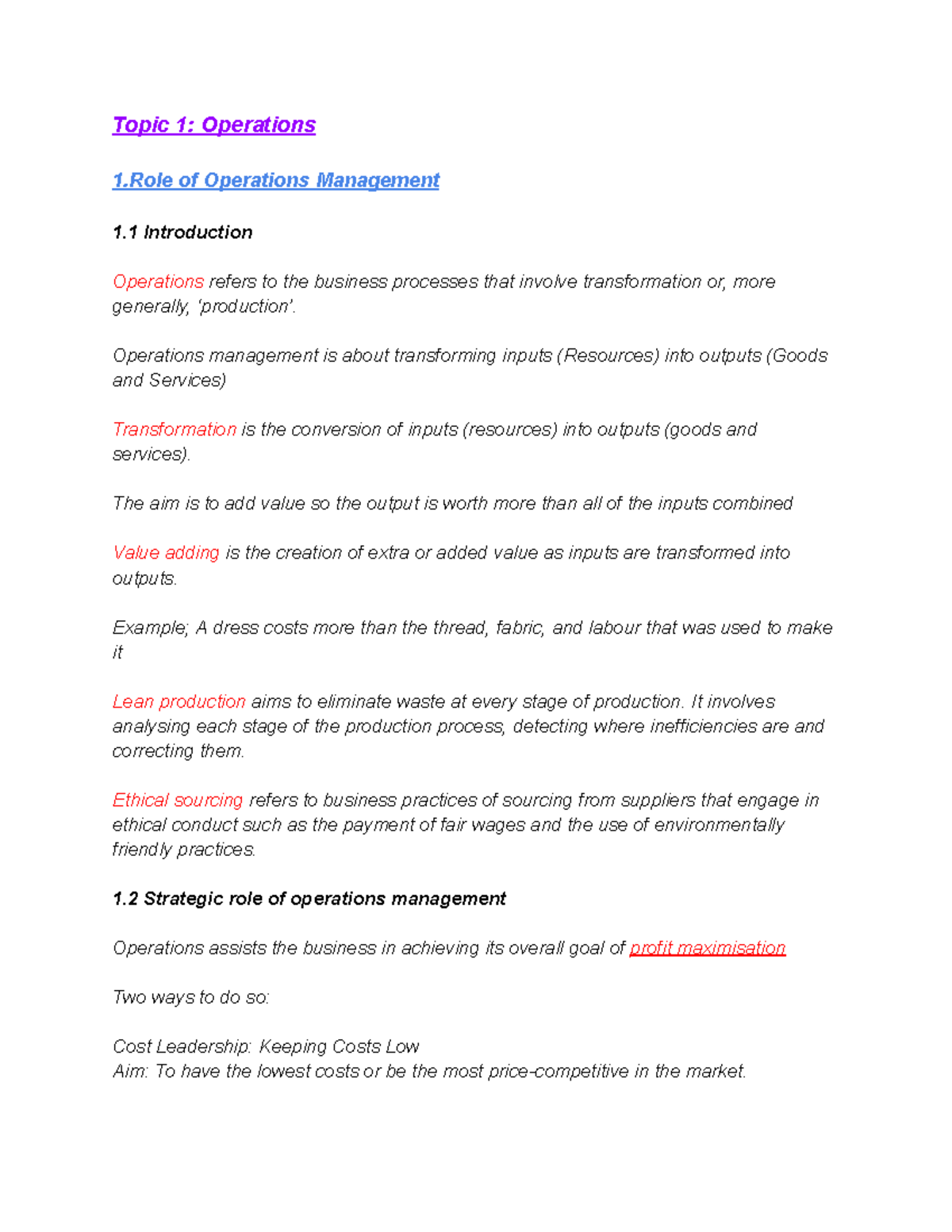 Business Studies Notes 2025 HSC - Topic 1: Operations 1 of Operations ...
