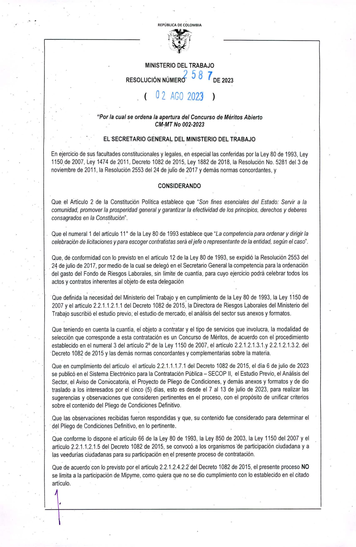 Resolución De Apertura 2587 Del 2 De Agosto De 2023 - Introducción Al ...