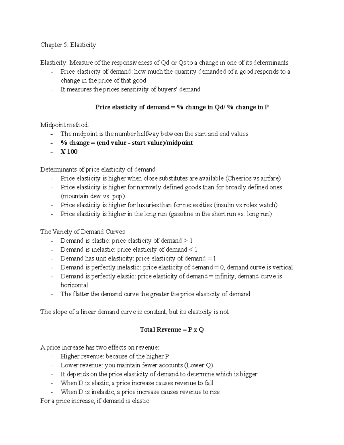 Chapter 5 Elasticity - Lisa Jepsen Her lecture notes - Chapter 5 ...