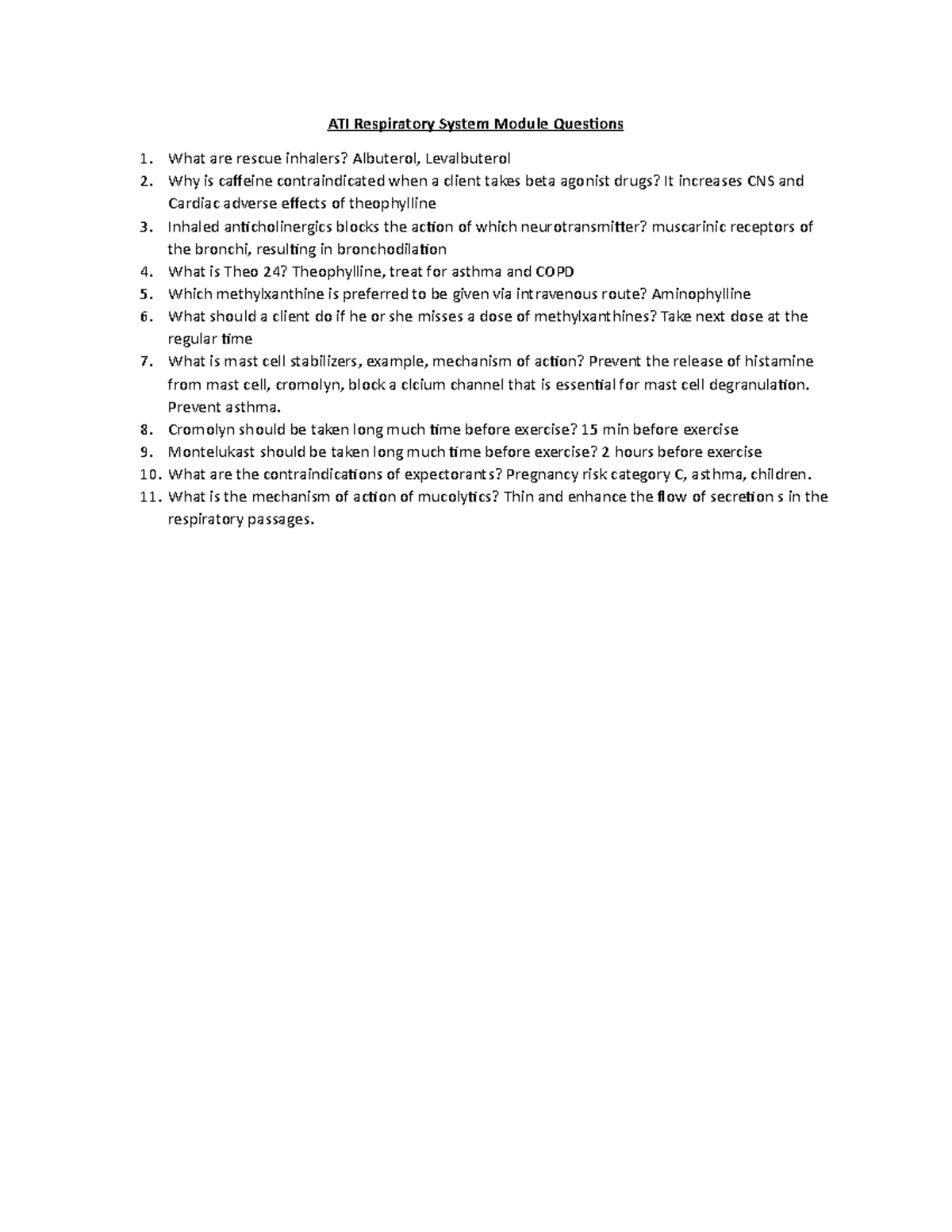 Respiratory System ATI Module Questions ATI Respiratory System Module