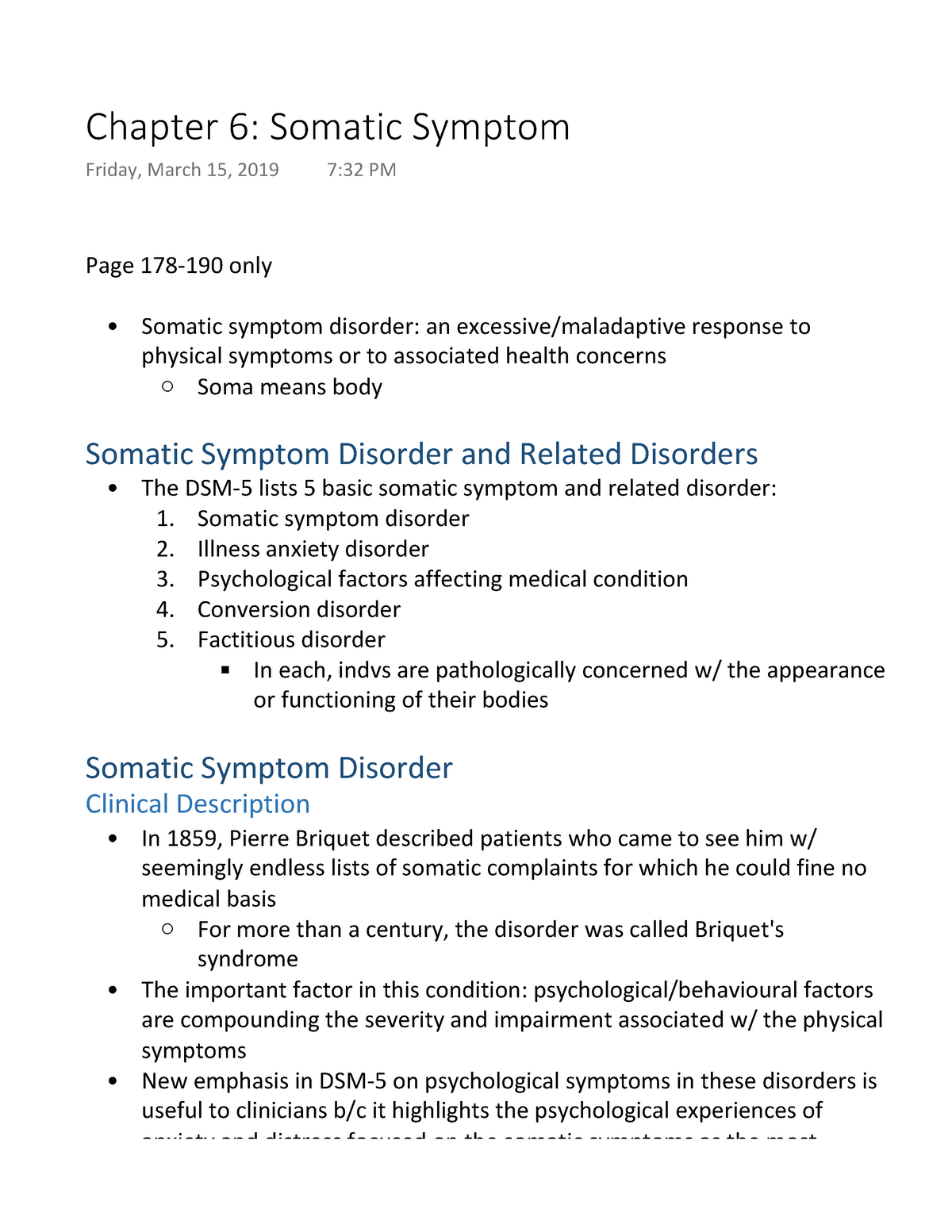 Chapter 6 Somatic Symptom Disorders Chapter 6 Somatic March 15 Somatic Symptom Disorder An 