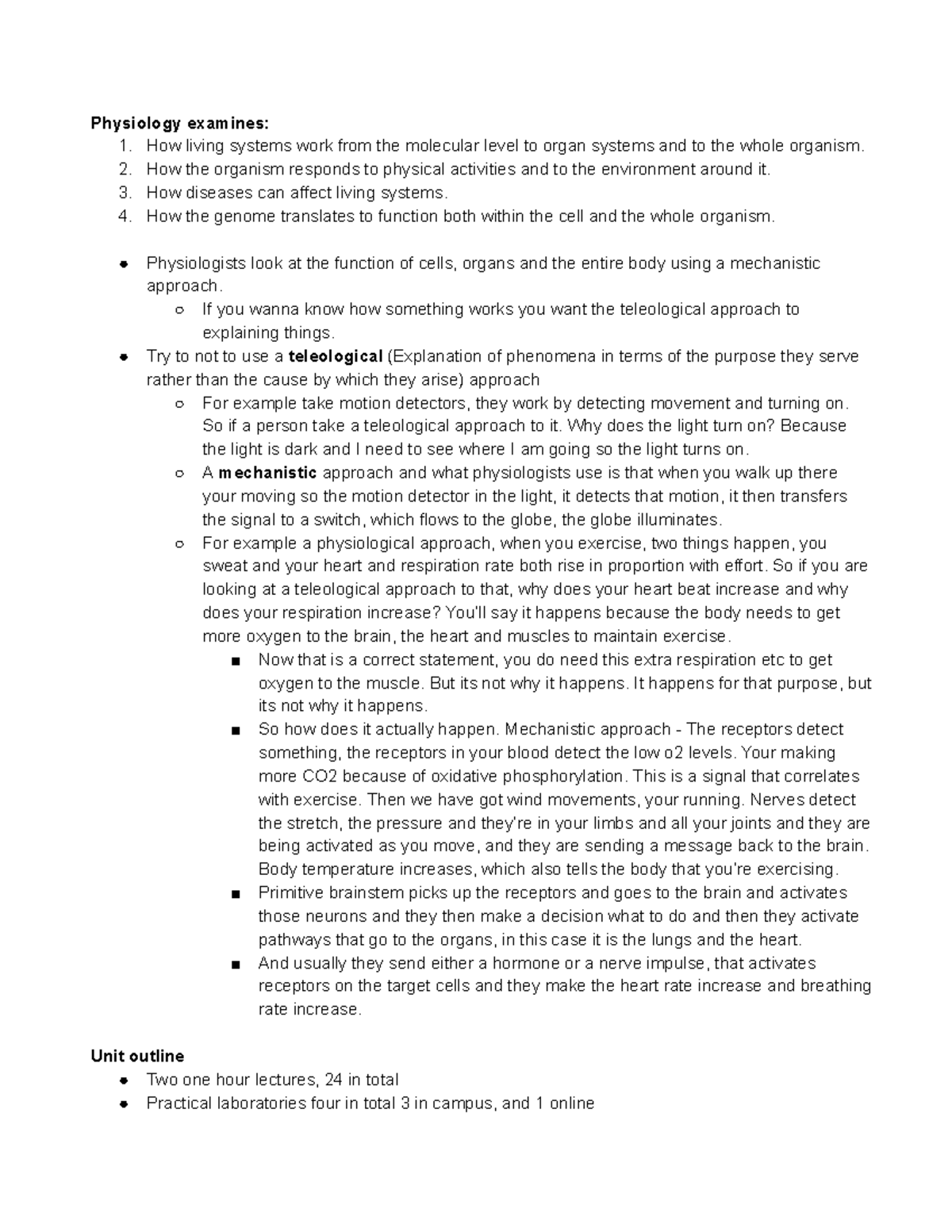 Week 1 - Lecture notes 1-2 - Physiology examines: 1. How living systems ...