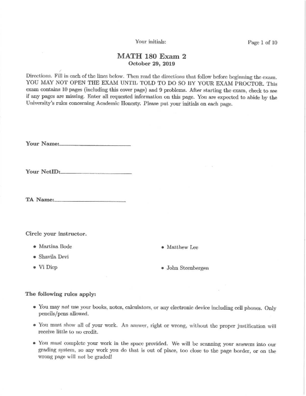 Math180 second fall2019 solutions - MATH 180 - Studocu