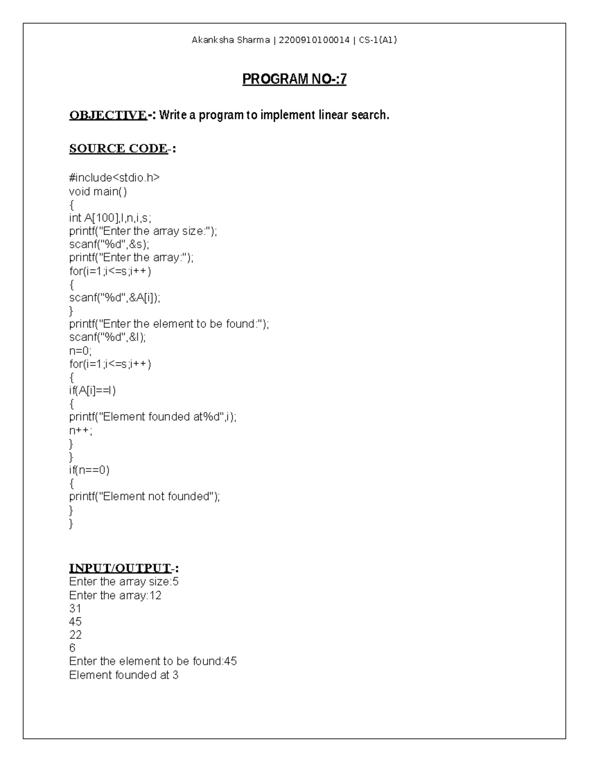 DS - DATA - PROGRAM NO-: OBJECTIVE-: Write a program to implement ...