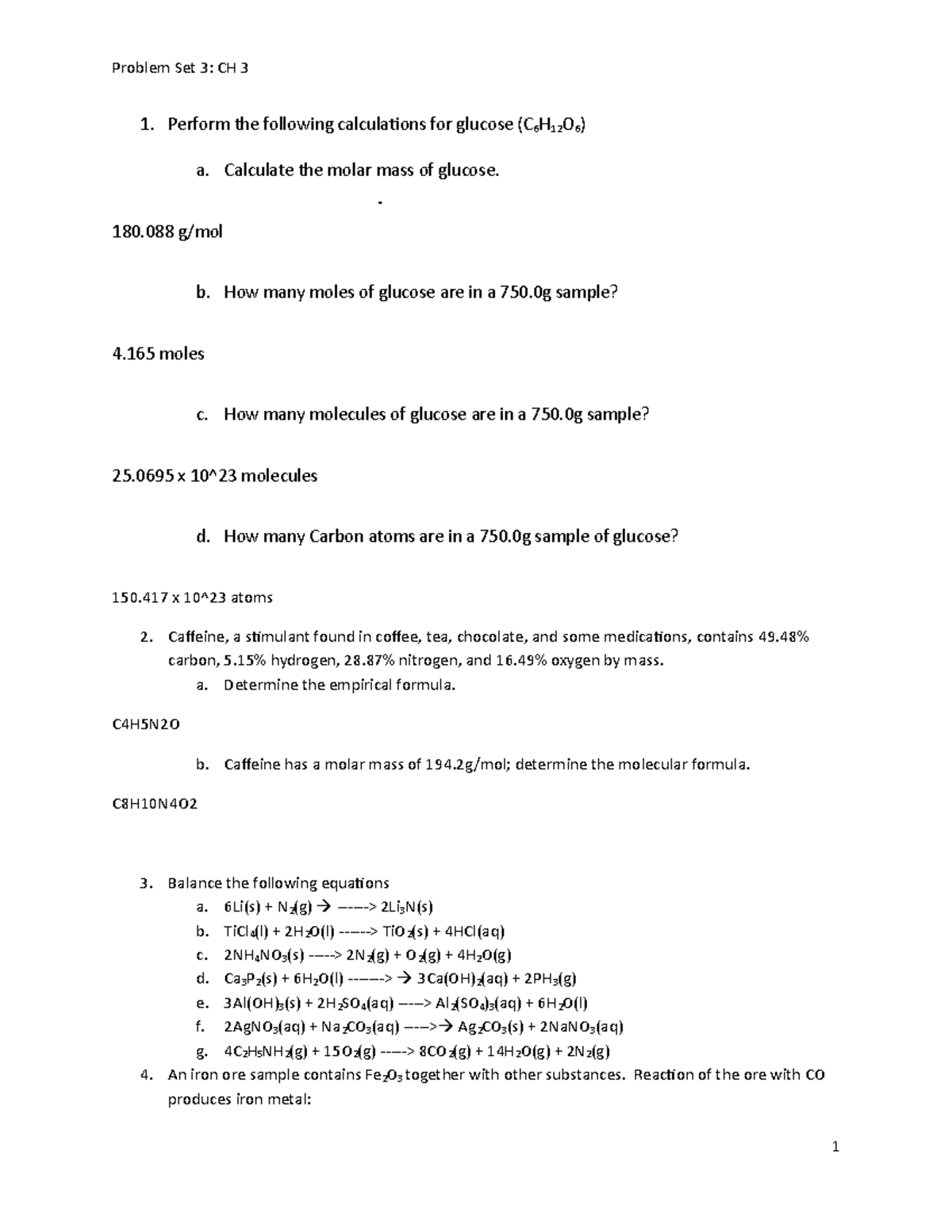 Problem Set Chapter 3 - Problem Set 3: CH 3 1. Perform The Following ...