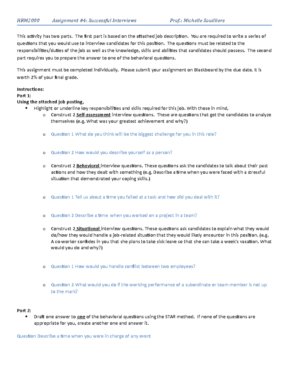 HRM2000 Assignment #4 Successful Interviews - HRM2000 Assignment #4 ...