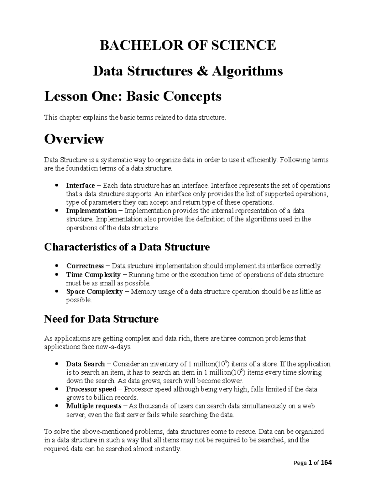 Combined notes - BACHELOR OF SCIENCE Data Structures & Algorithms ...
