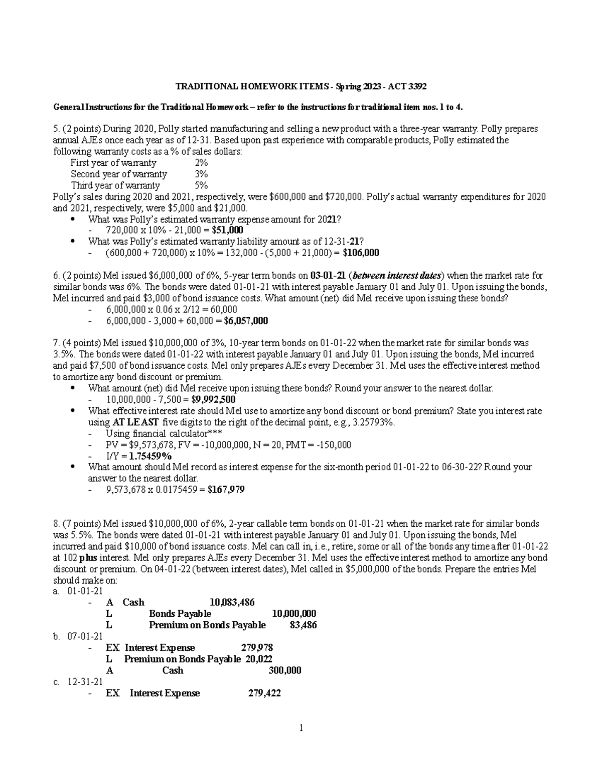 HWNos 5to8 . - TRADITIONAL HOMEWORK ITEMS - Spring 2023 - ACT 3392 ...
