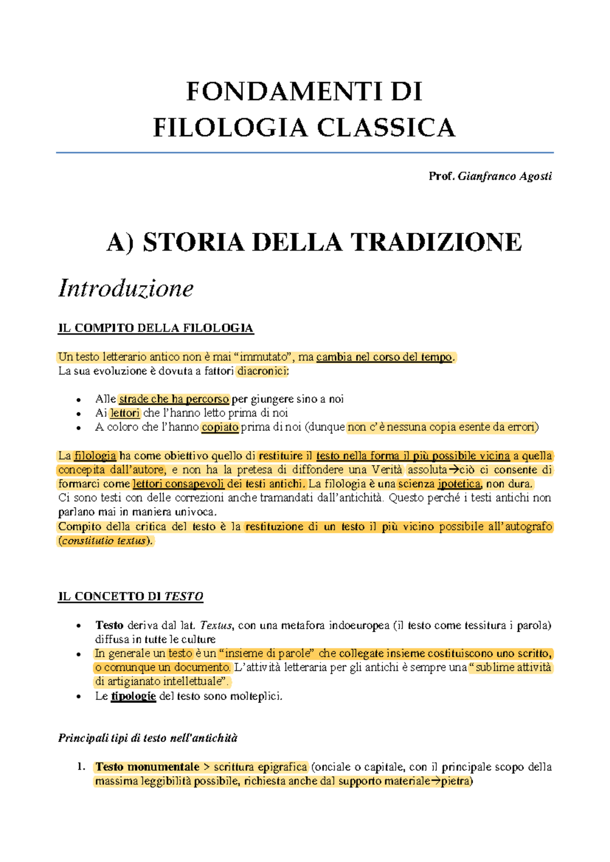 Fondamenti DI Filologia Classica - FONDAMENTI DI FILOLOGIA CLASSICA ...