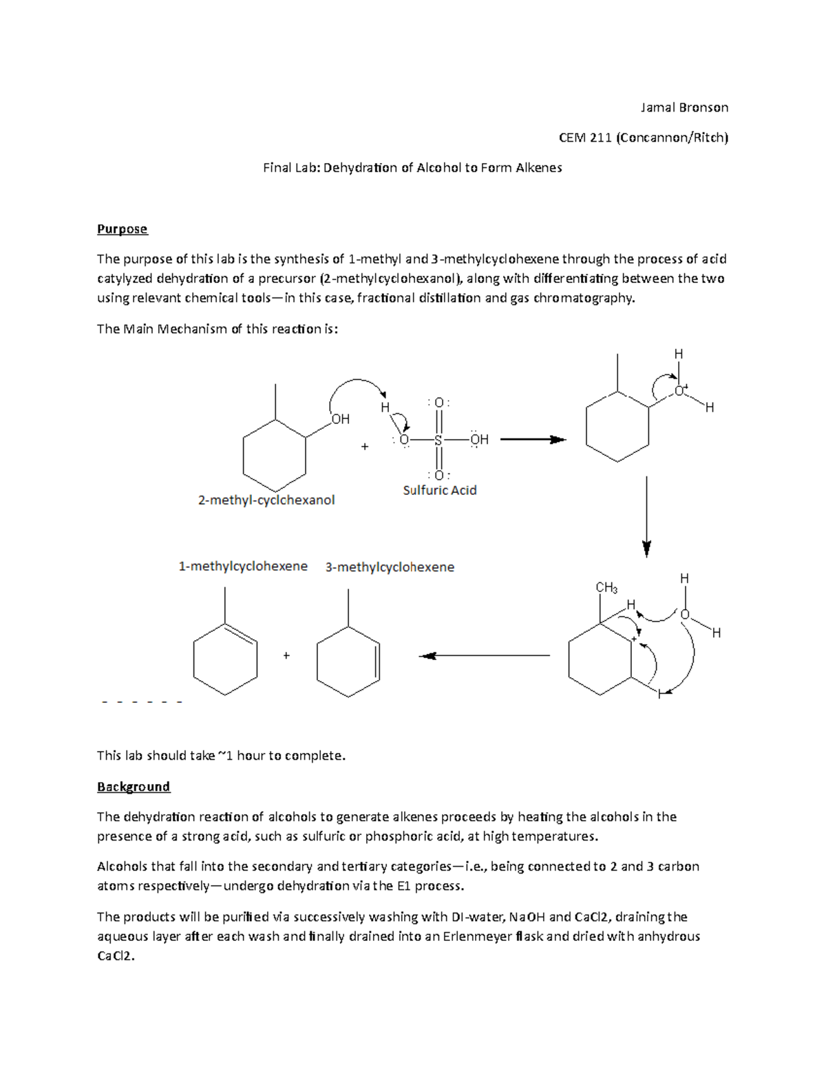 dehydration of alcohol experiment