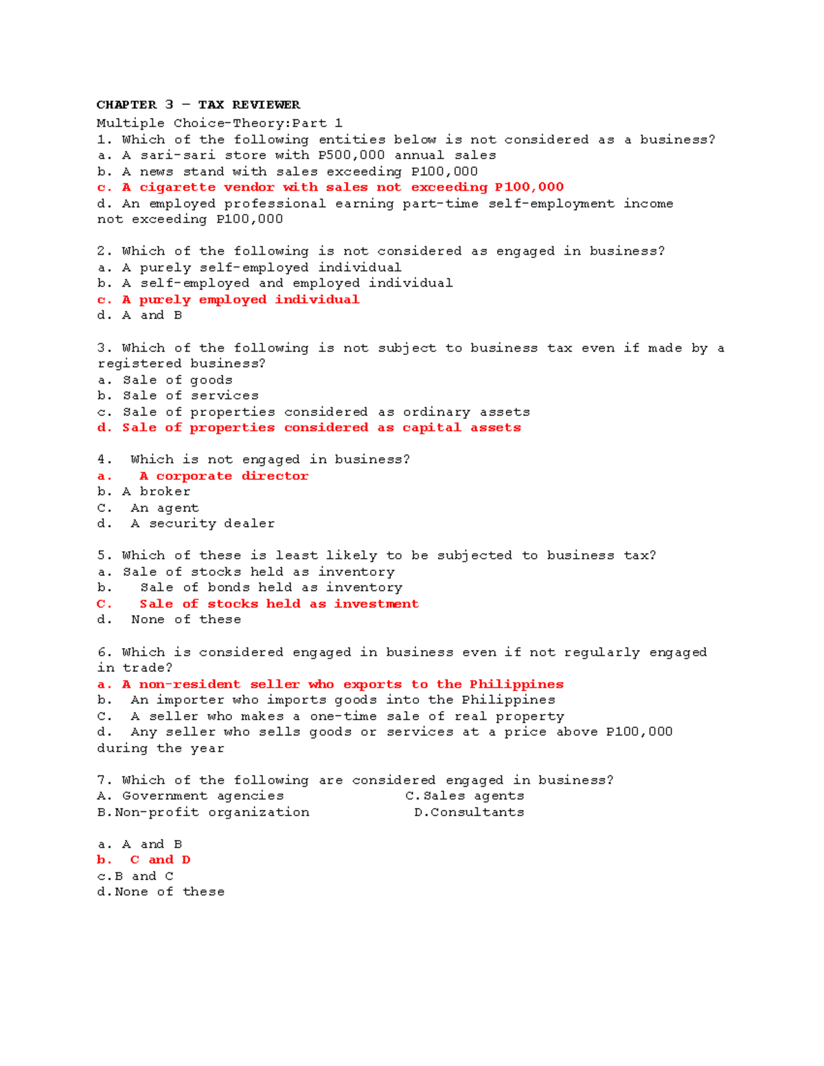 TAX CHAP 3 - Lecture notes 1 - CHAPTER 3 – TAX REVIEWER Multiple Choice ...