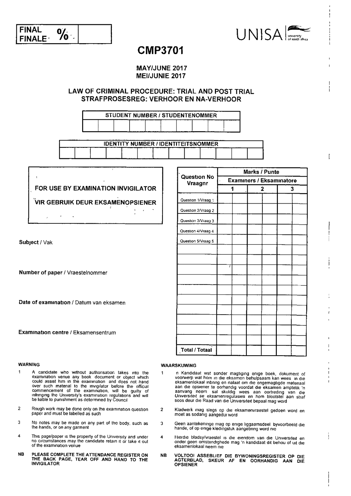 CMP3701 - Exam May-Jun 2017 - CPR3701 - Studocu