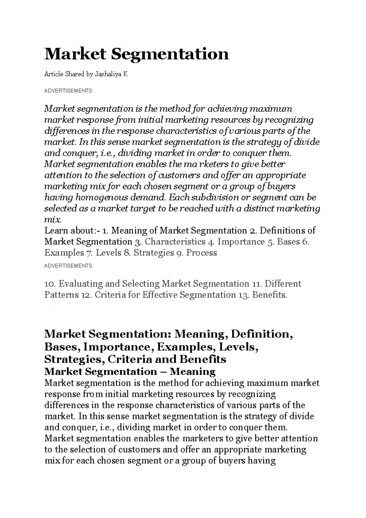 market segmentation dissertation topics