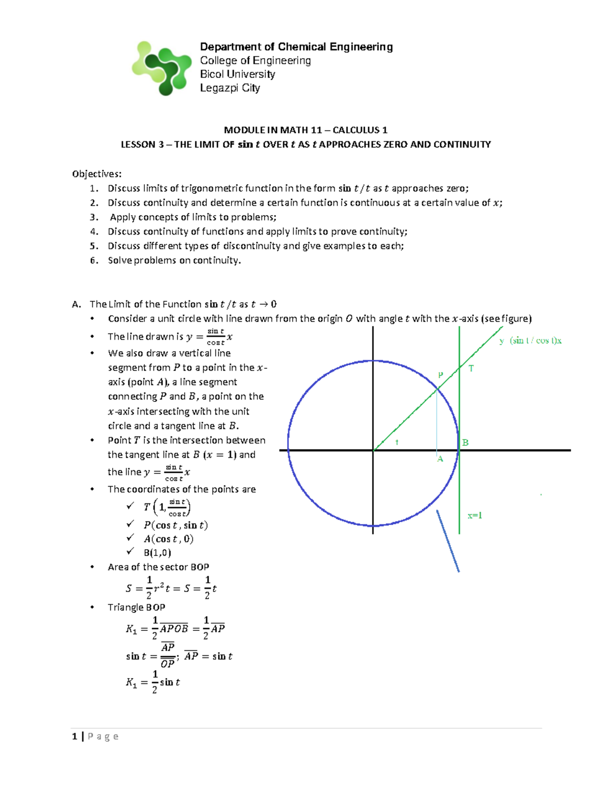 Lesson 3 - The Limit of sin t over t as t approaches zero and ...