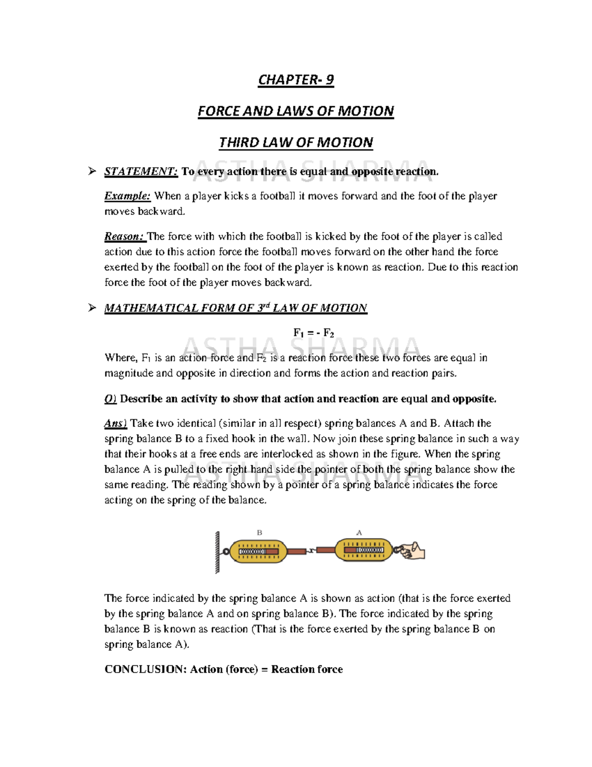 Final Third LAW OF Motion notes Part1 - CHAPTER- 9 FORCE AND LAWS OF ...