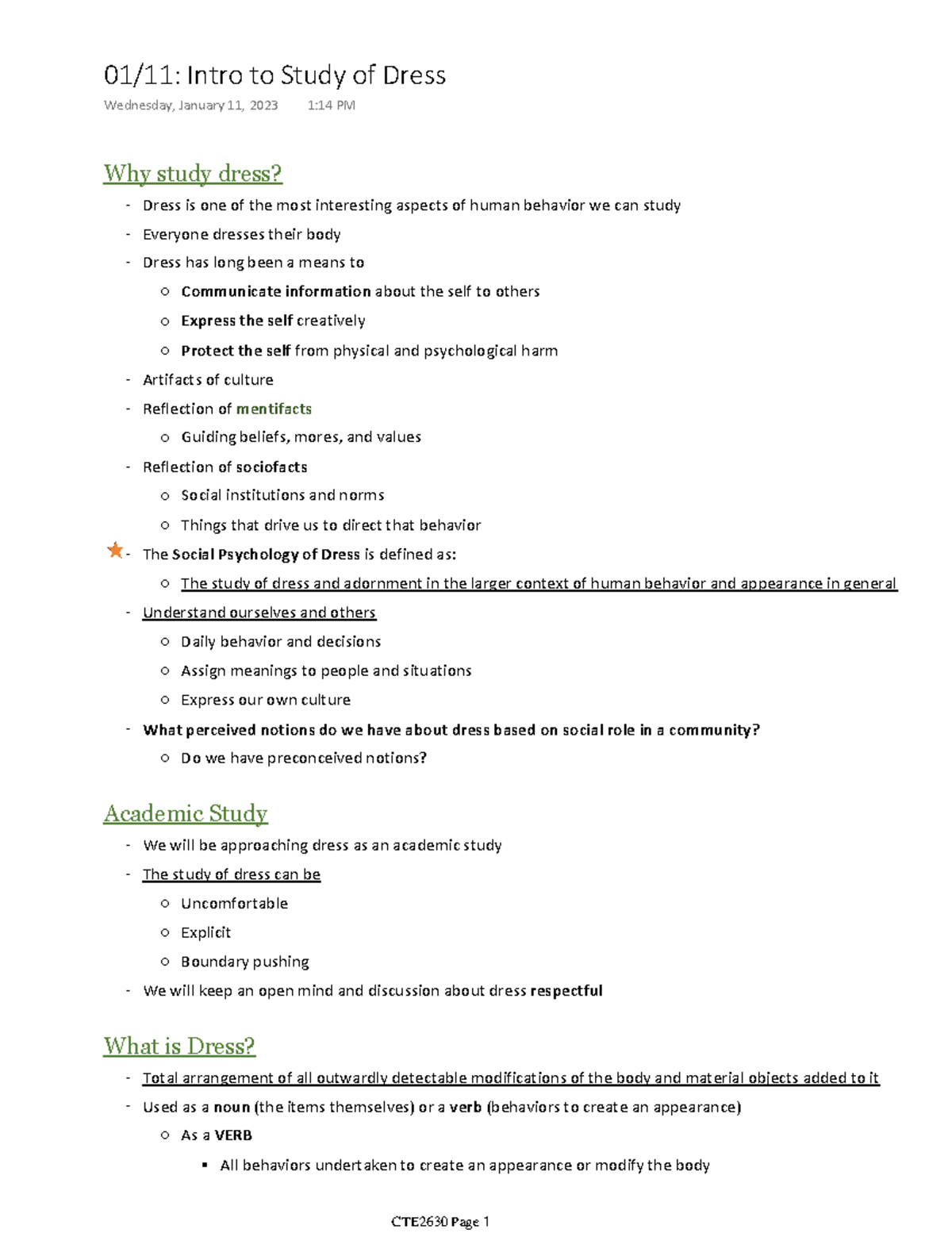 CTE2630 The Social Psychology of Dress Why study dress? Dress is one of the most interesting