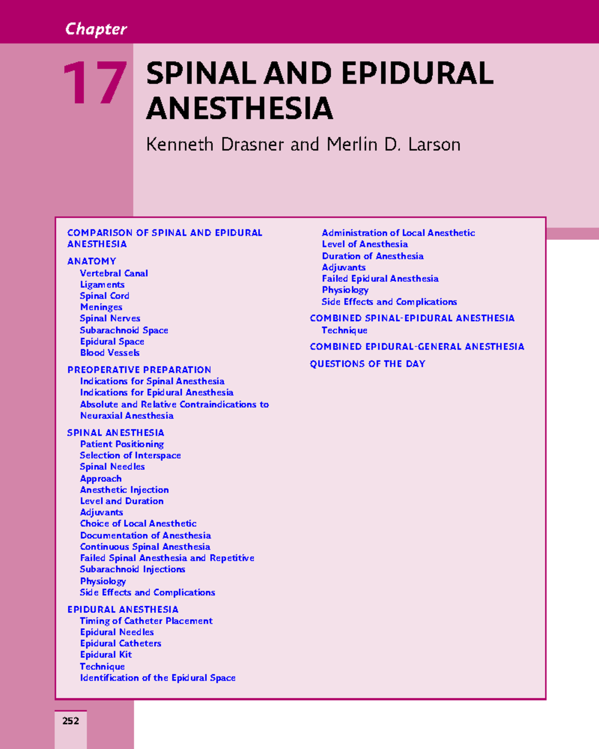 5595 - Epidural Anaesthesia And Spinal Anaesthesia - Chapter 17 SPINAL ...