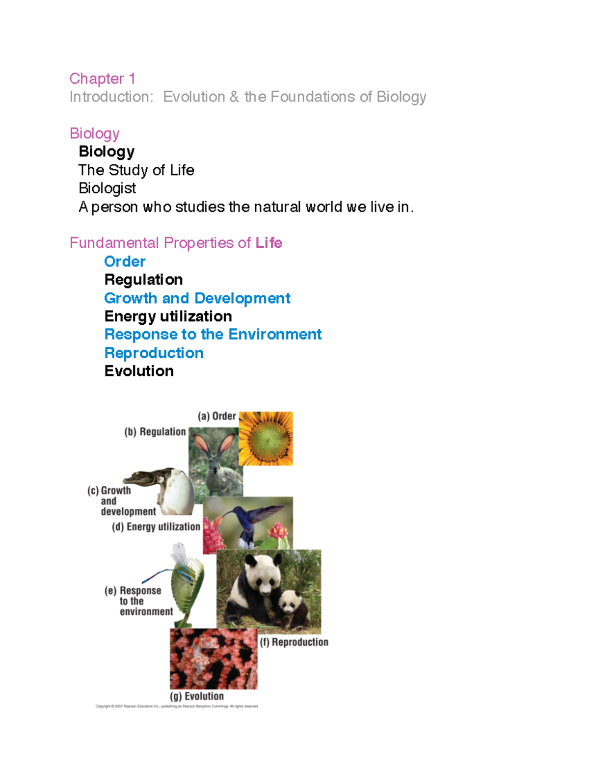 Biol Chapter 1 - Lecture Notes - Chapter 1 Introduction: Evolution ...