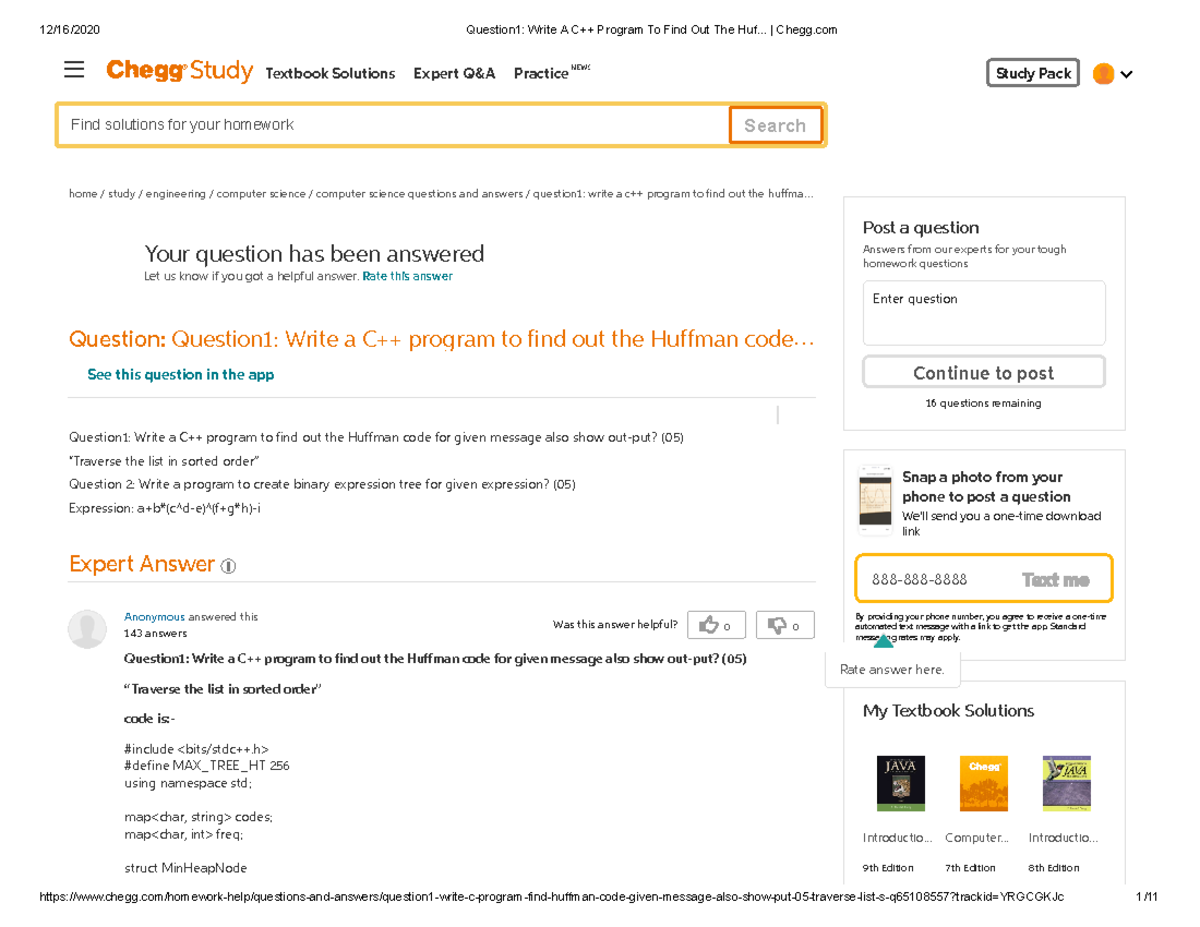 Question 1 Write A C++ Program To Find Out The Huf... Chegg.com - Was ...