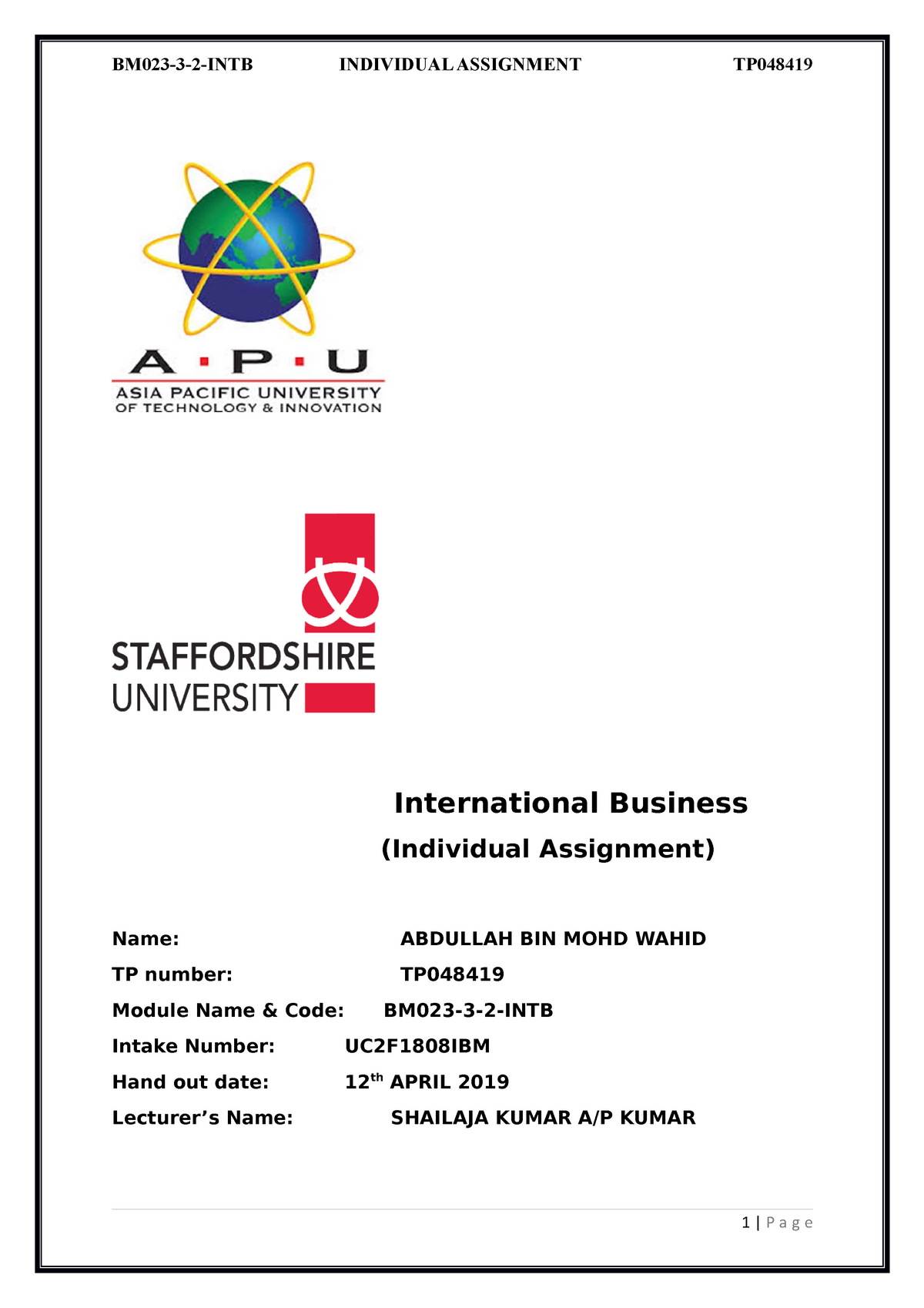 bachelor of business assignment