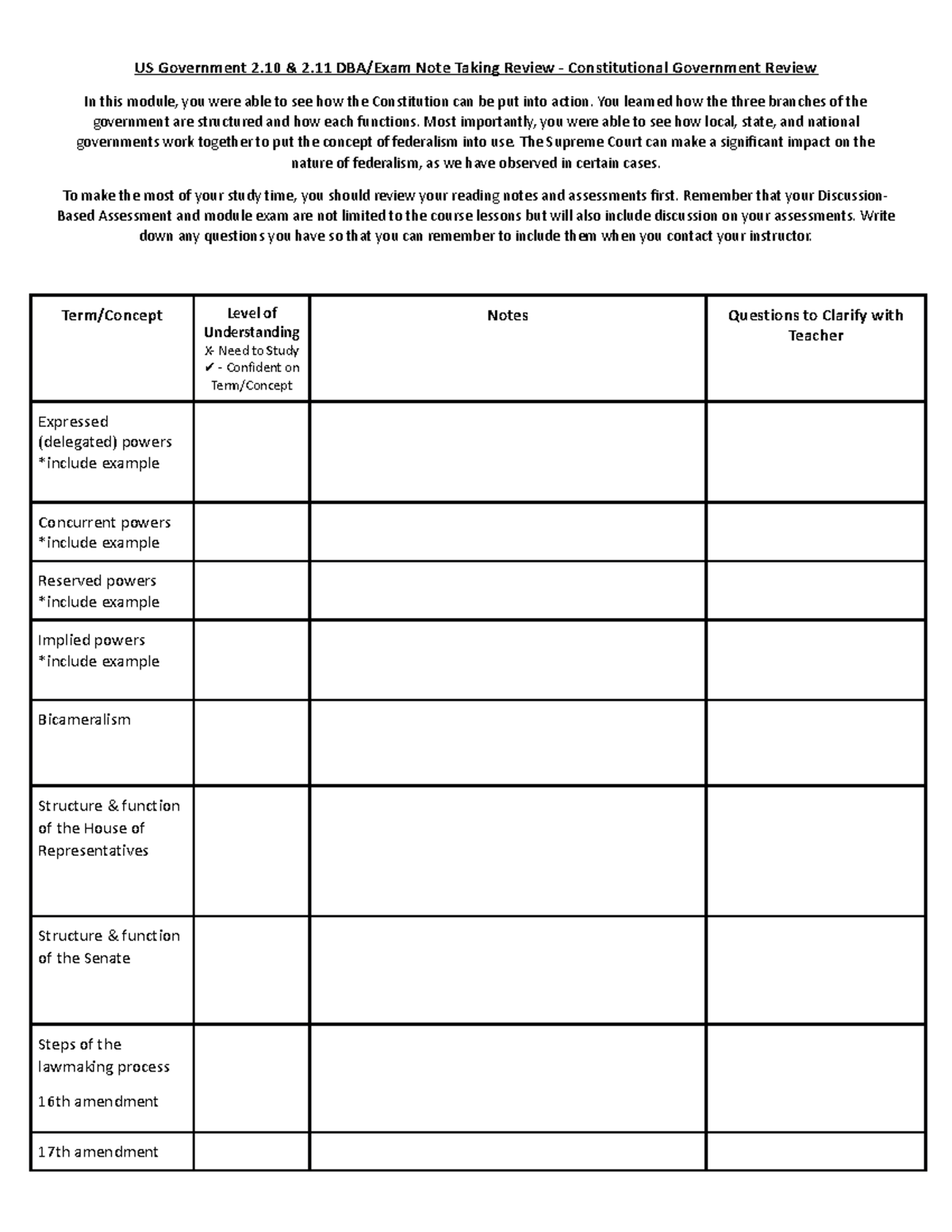 V23Mod2Review - HAVE FUN - US Government 2 & 2 DBA/Exam Note Taking ...