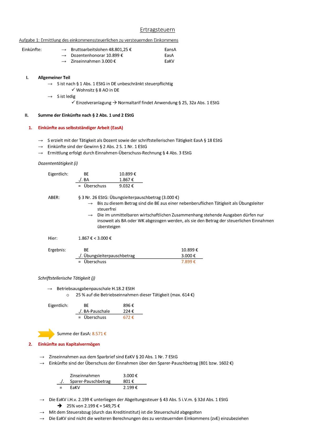 Steuerlehre B: Ertragsbesteuerung Übung + Theorie - Ertragsteuern ...