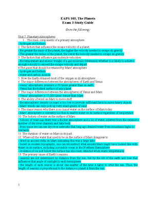 Planetary sciences study guide 1 - EAPS 105, The Planets Exam 1 Study ...