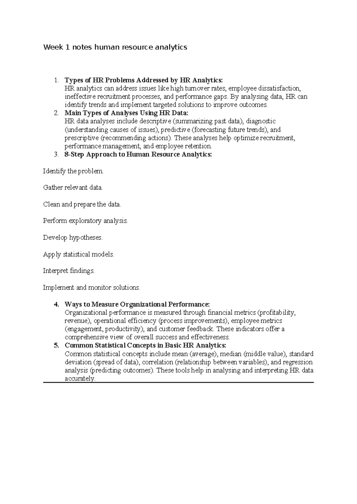 Week 1 notes human resource analytics - Types of HR Problems Addressed ...