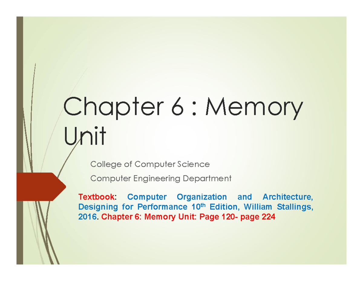 Chapter 6 Memory Unit - eee - Chapter 6 : Memory Unit College of ...