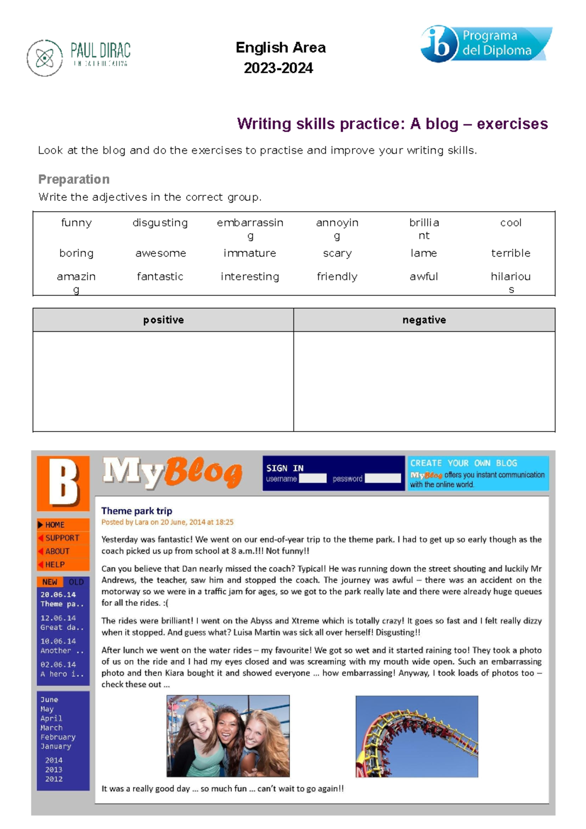 A blog - exercises 3 - GHFSDGHS - English Area 2023- Writing skills ...