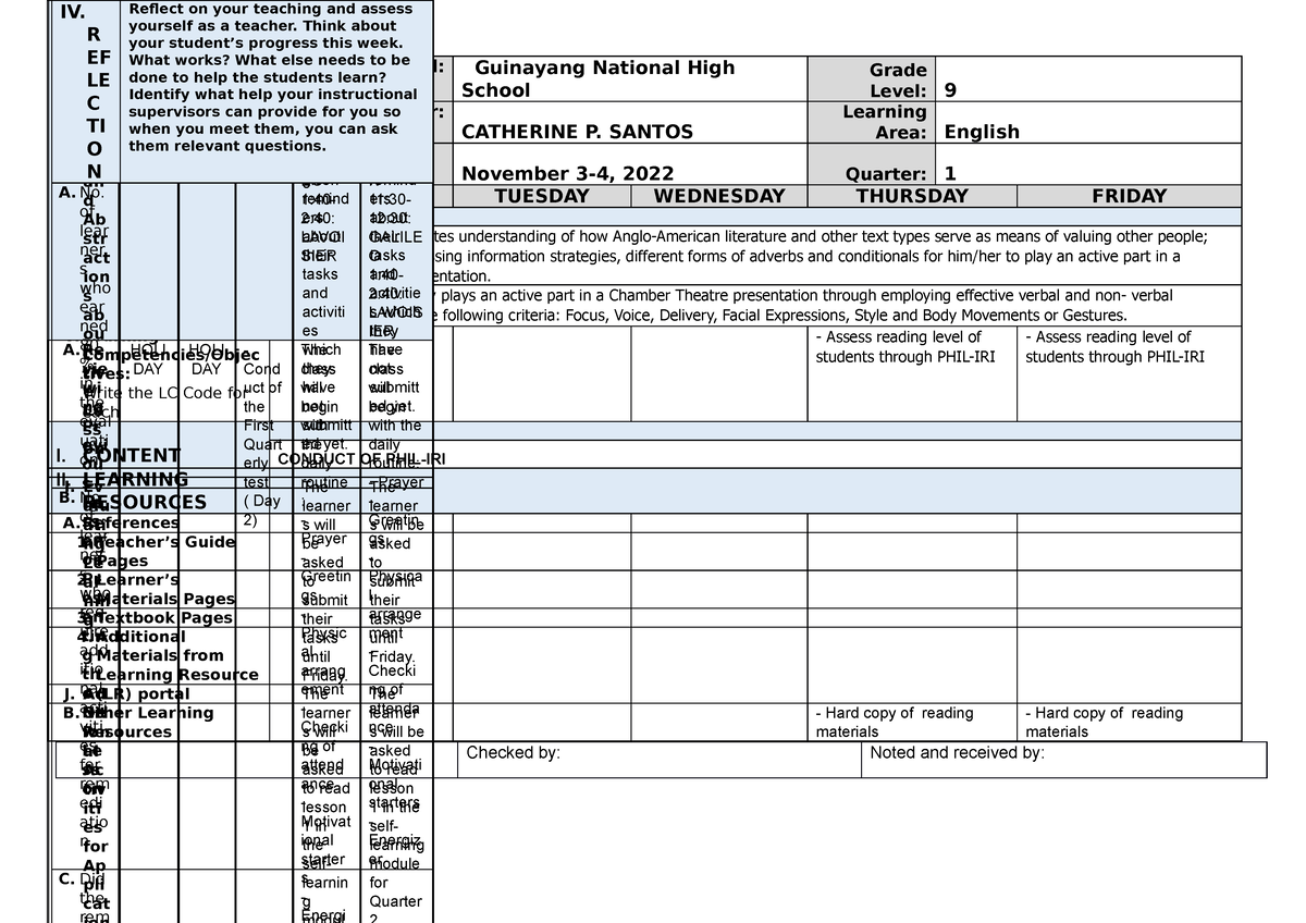 DLL ENG9 Q1 NOV3 4 2022 - This material a good source to teach a lesson ...