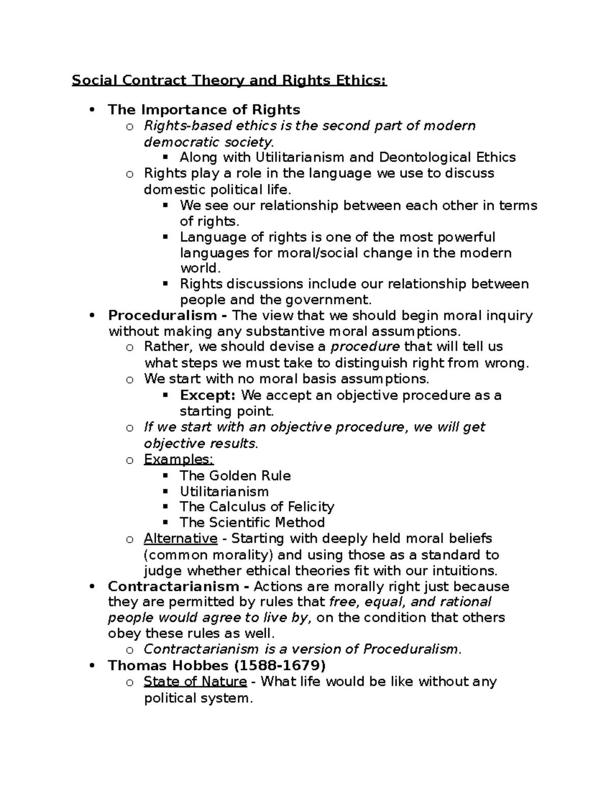 PHIL 120 Lecture 9 Notes - Social Contract Theory and Rights Ethics ...