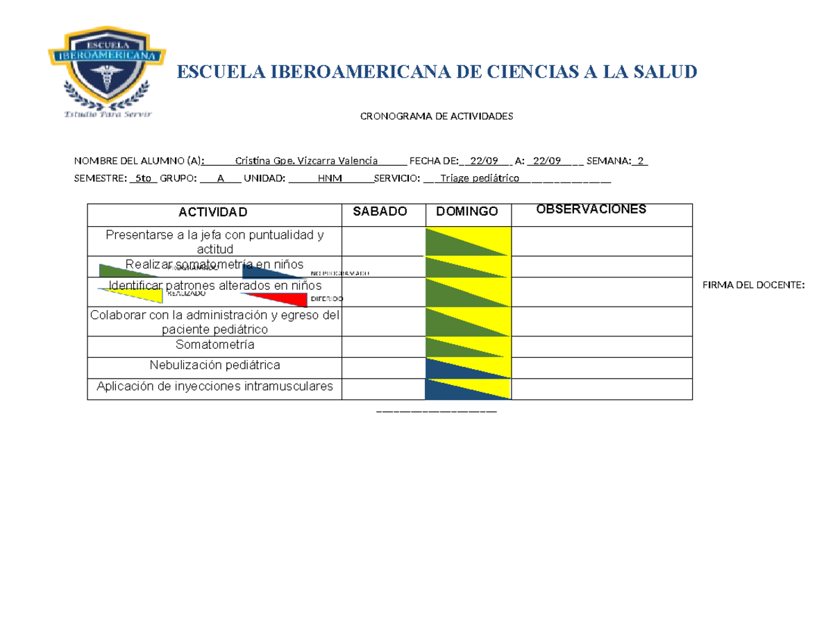 Cronograma Semana 2 - ESCUELA IBEROAMERICANA DE CIENCIAS A LA SALUD