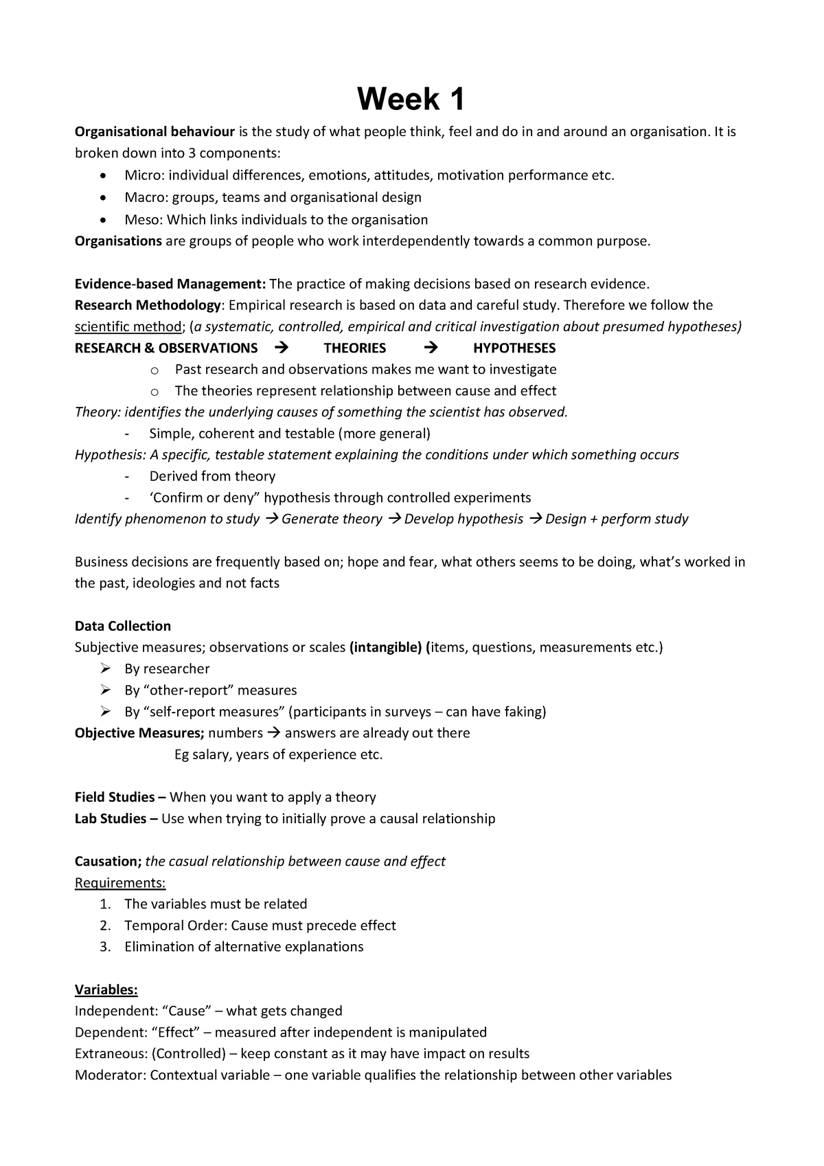 MGMT1135 Complete Study Notes - Week 1 Organisational Behaviour Is The ...