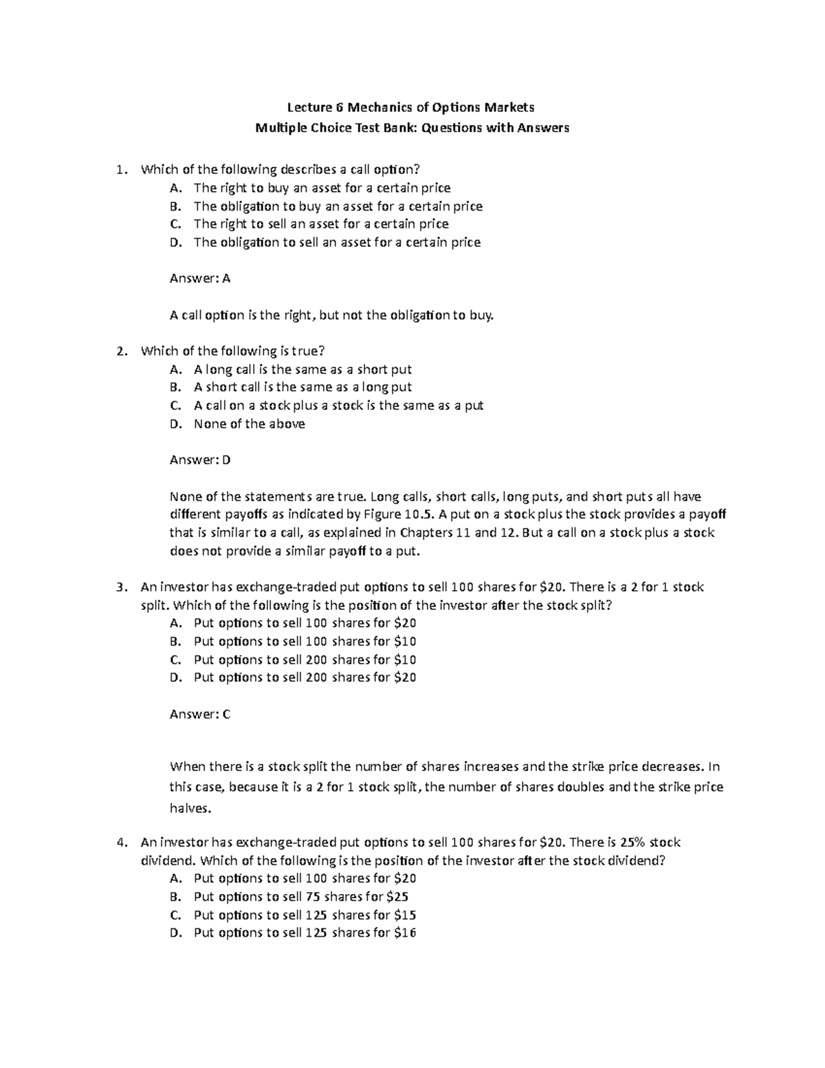 L6 Mechanics of Options Markets - Lecture 6 Mechanics of Options ...