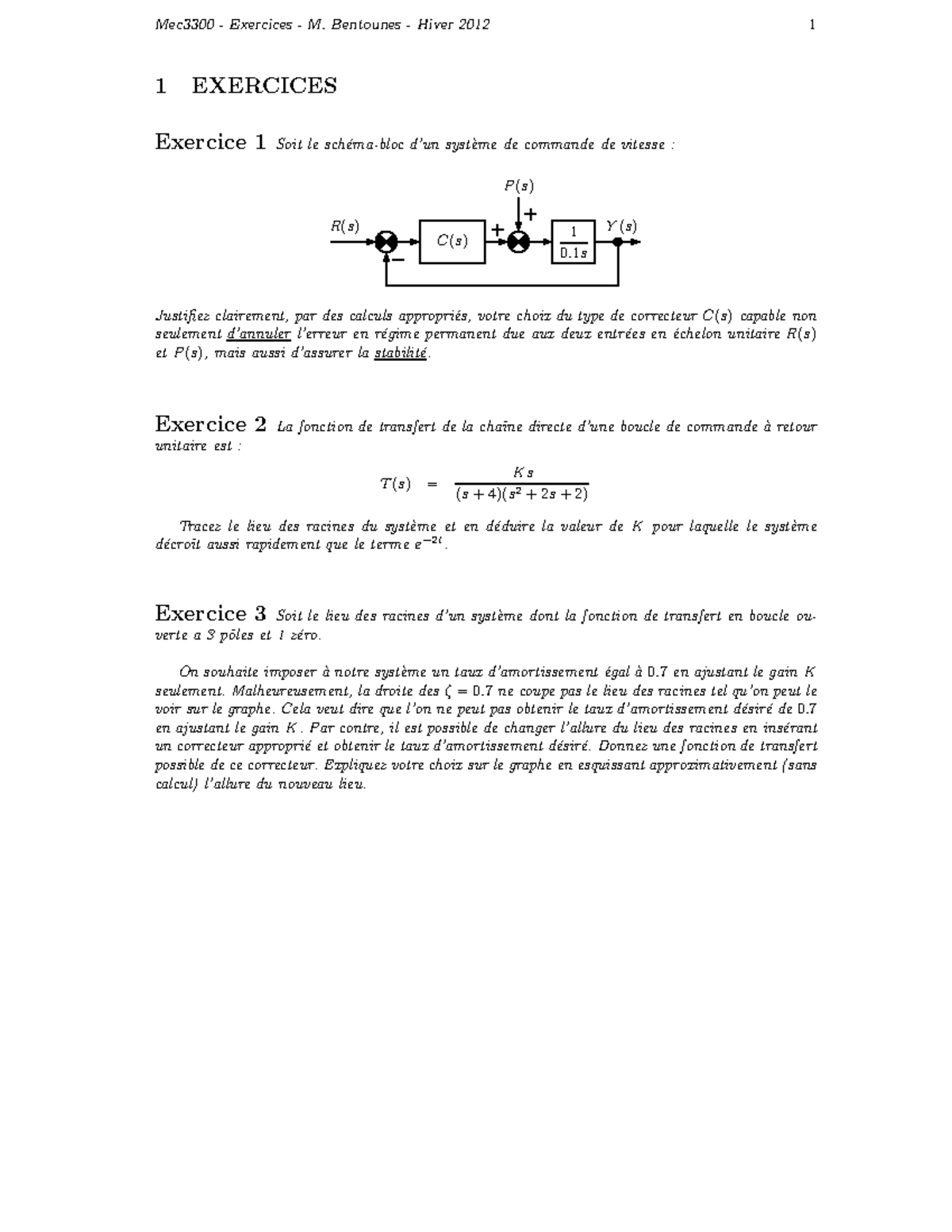 Chapitre 6 - Cours Expliqué - 1 EXERCICES Exercice 1 Soit Le Sch ́ema ...