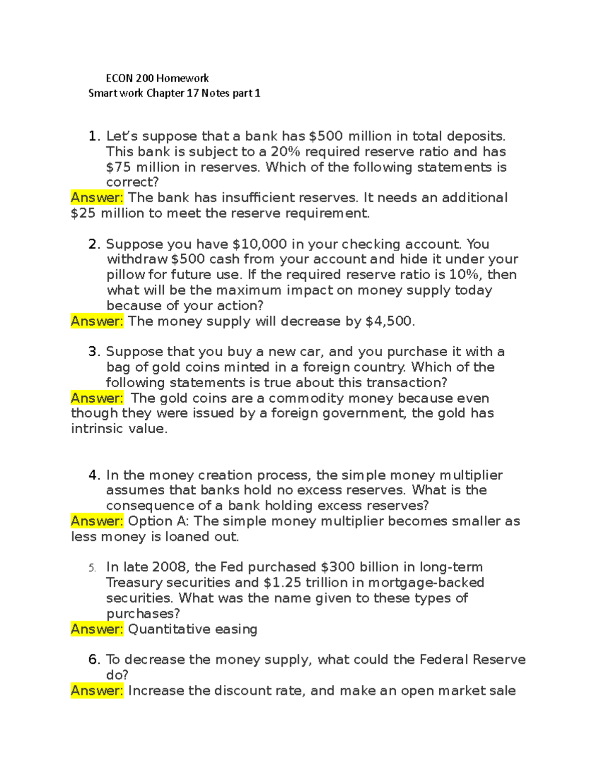 ECON Chapter 17 Part 1 Notes - ECON 200 Homework Smart Work Chapter 17 ...