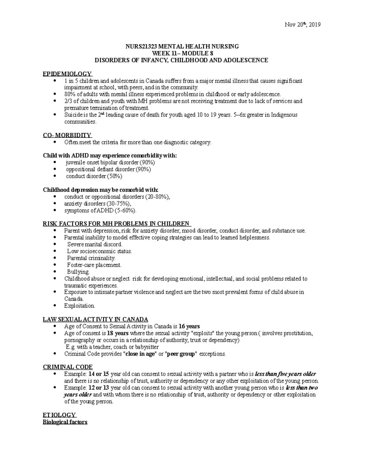 NURS21323- WEEK 11 - Lecture notes 11 - NURS21323 MENTAL HEALTH NURSING ...