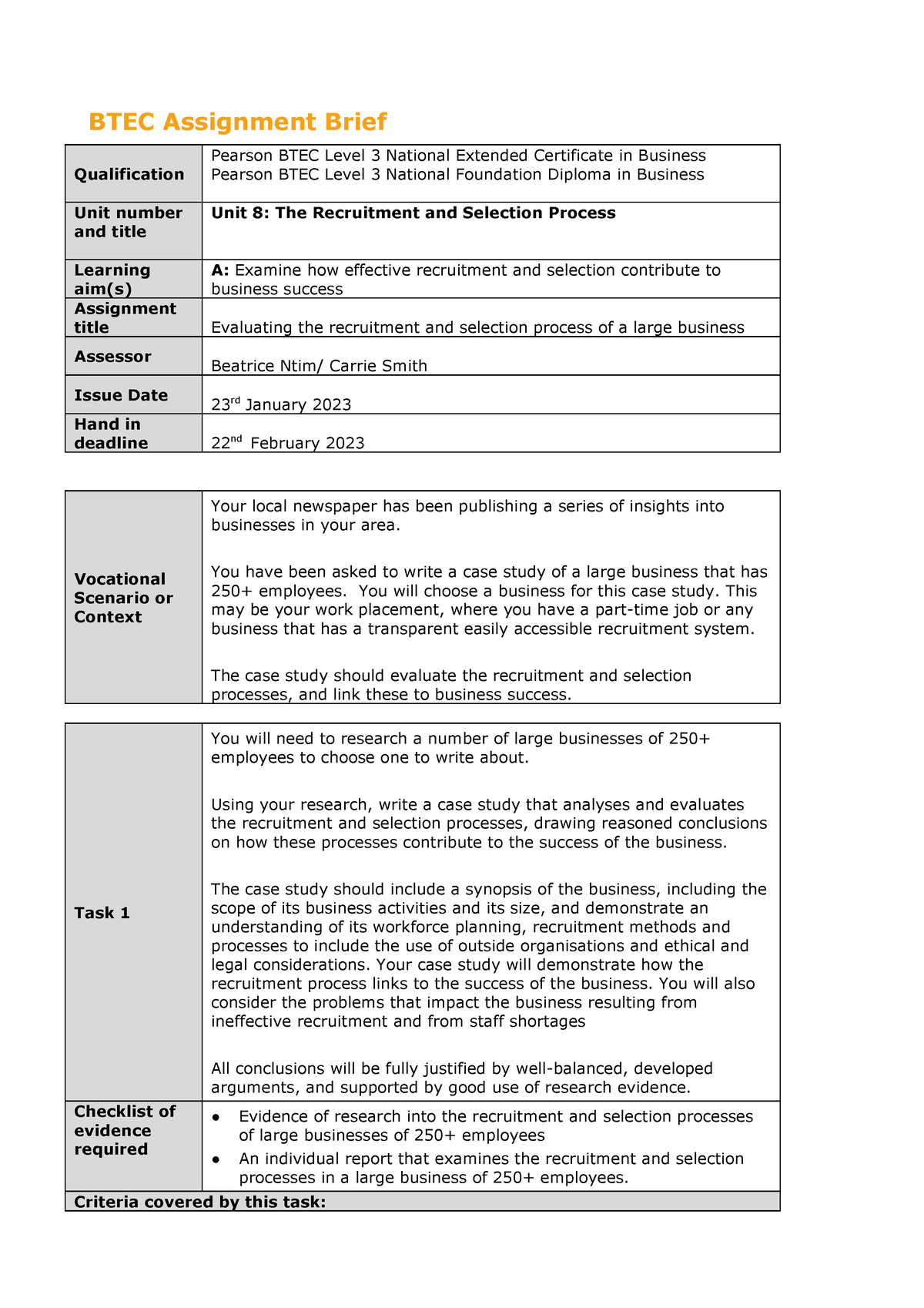 recruitment and selection assignment