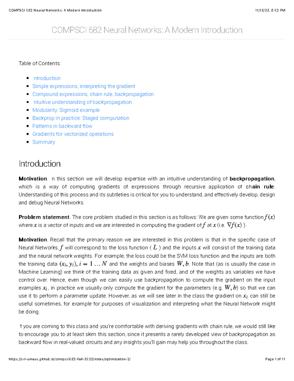 Backprop note - Table of Contents: Introduction Simple expressions ...