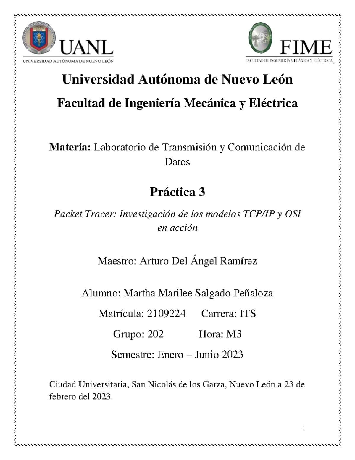Practica 3 2109224 - 1 Universidad Autónoma de Nuevo León Facultad de ...
