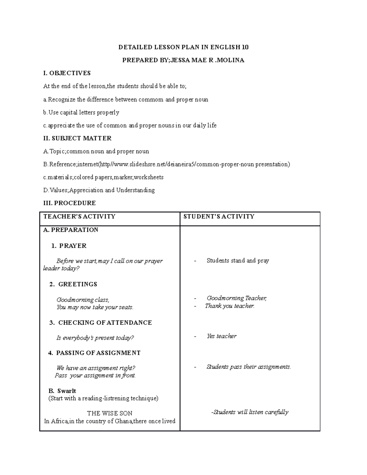 Detailed Lesson PLAN IN English 10 - DETAILED LESSON PLAN IN ENGLISH 10 ...