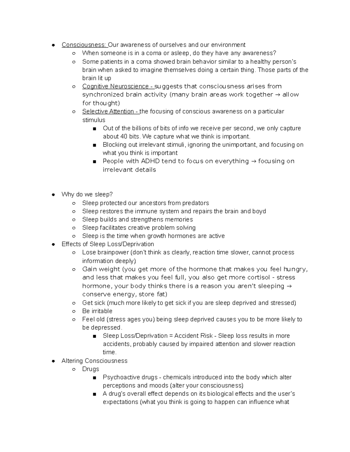 Chapter 3 - Psych 1010 Lecture Notes Melinda Fabian - Consciousness ...