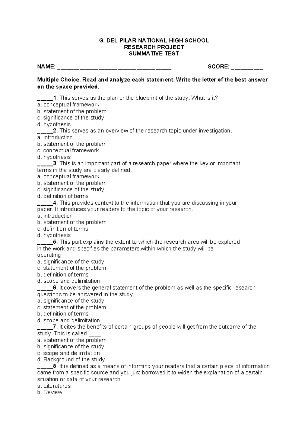 Research Project Summative - Copy - G. DEL PILAR NATIONAL HIGH SCHOOL ...