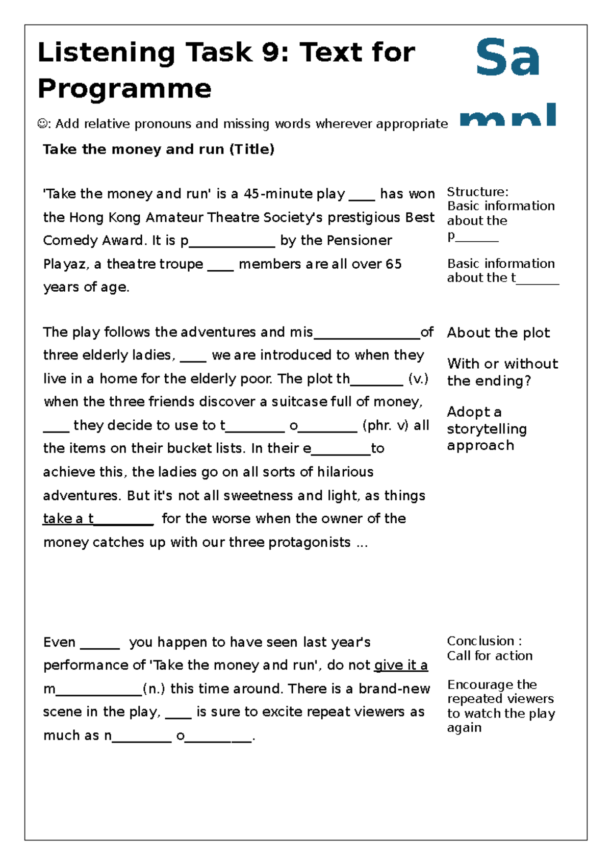 Listening Task Samples Text Report - Listening Task 9: Text for ...