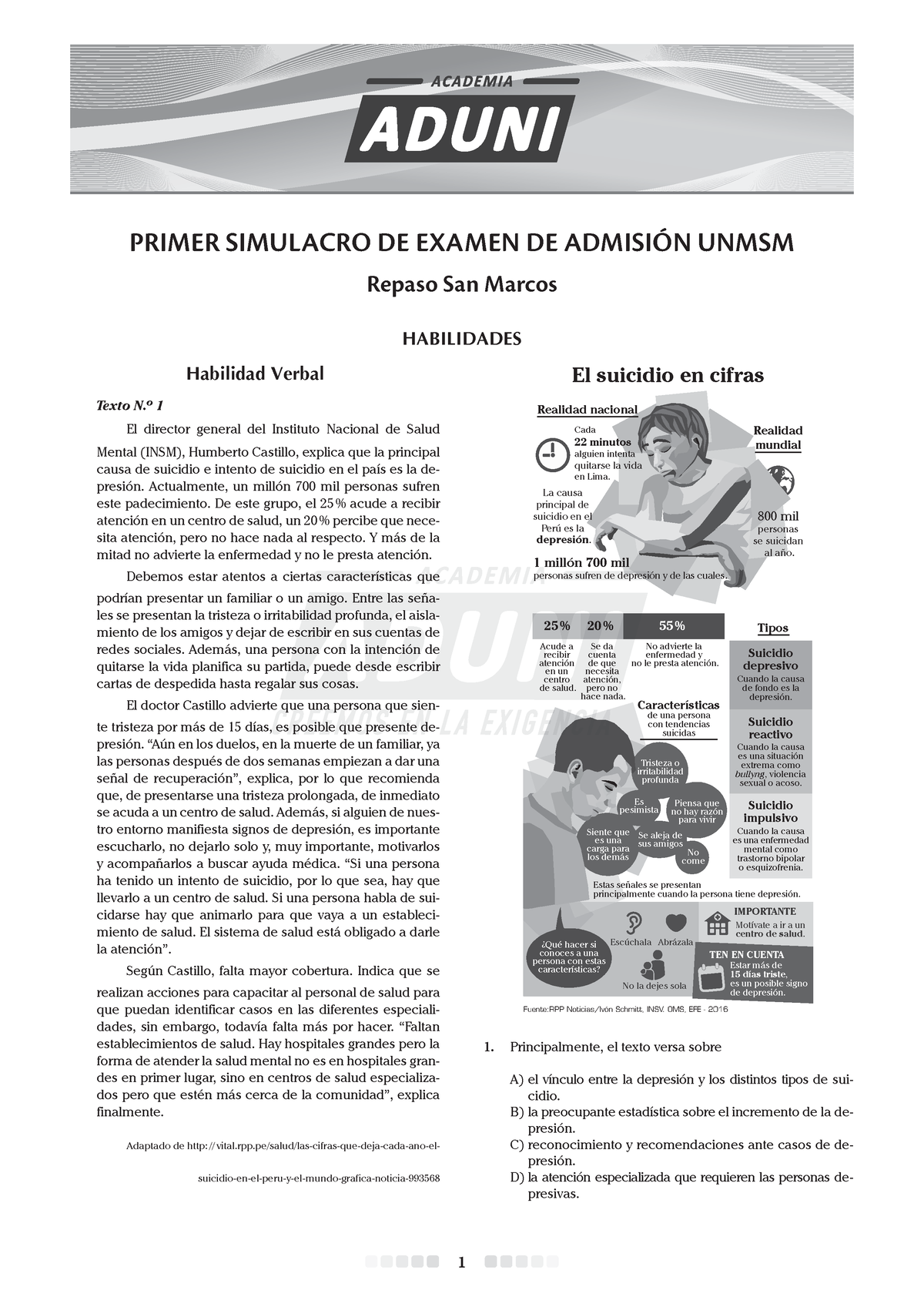 1 Sim Adm Unmsm RSM - Examen 1 - Repaso San Marcos PRIMER SIMULACRO DE ...