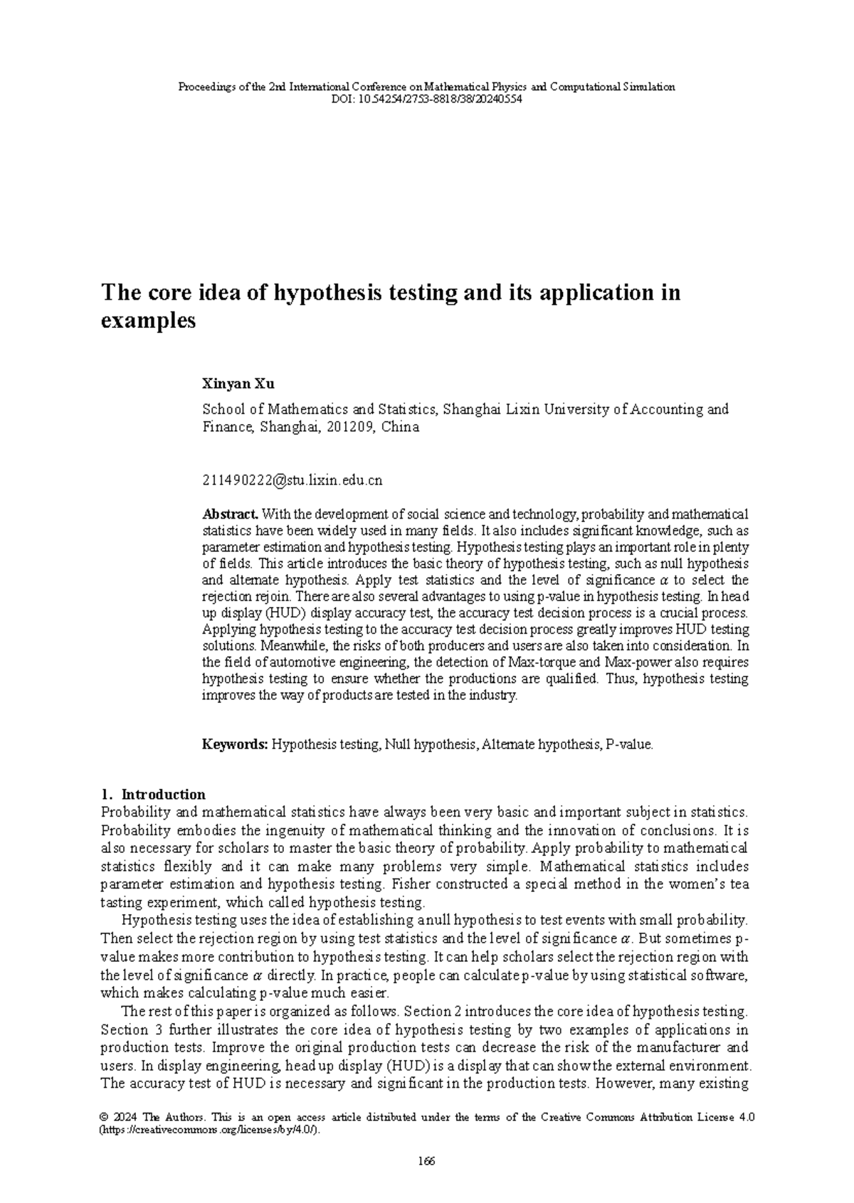 The core idea of hypothesis testing and its applic - lixin.edu Abstract ...