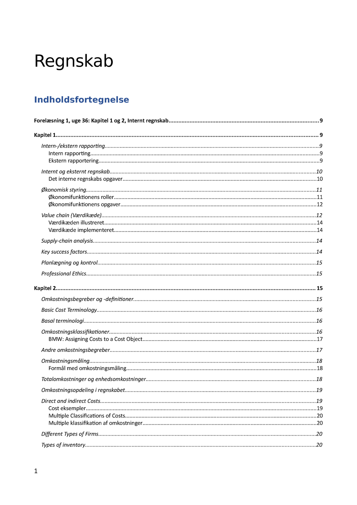 Regnskab - Regnskab Forelæsning 1, Uge 36: Kapitel 1 Og 2, Internt ...