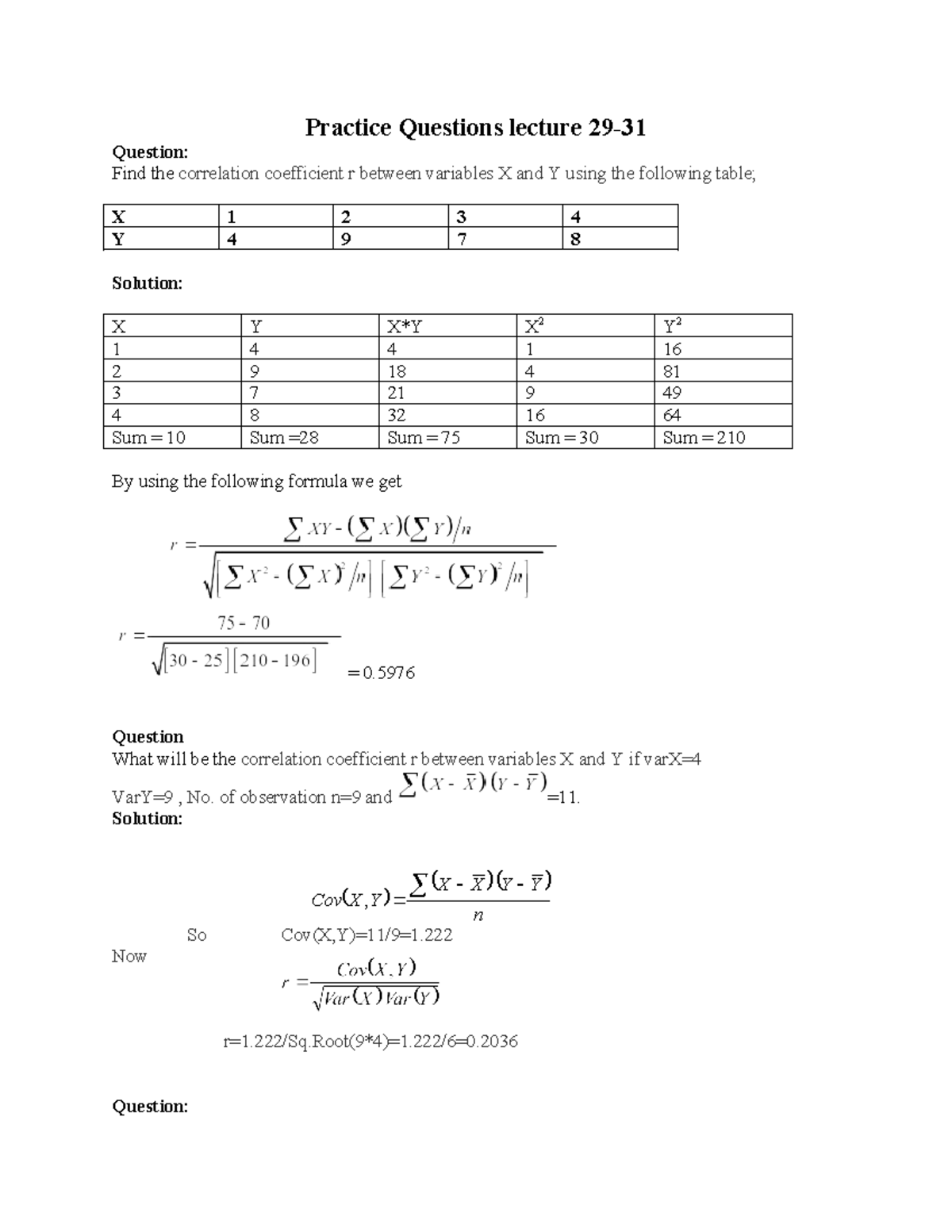 Practice Questions Lecture 29-31 - Practice Questions lecture 29 ...