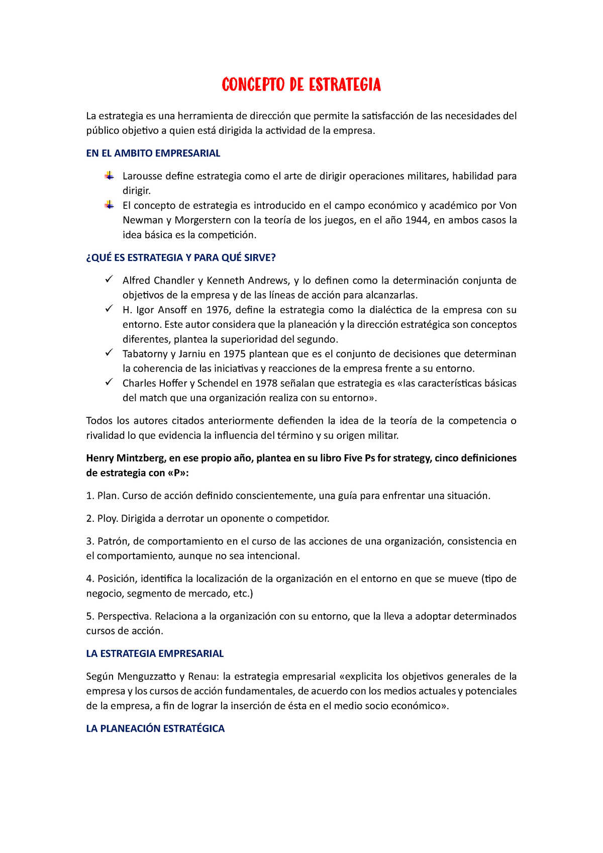 Resumen - Hola - CONCEPTO DE ESTRATEGIA La Estrategia Es Una ...